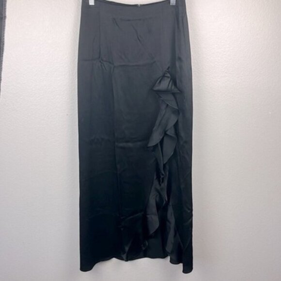 Lafayette 148 Side Ruffle Skirt Black Knee Slit Straight Silhouette Pencil 6 - Picture 3 of 8